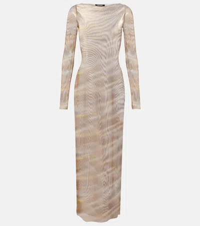 Roberto Cavalli Printed Sheer Maxi Dress In Pink