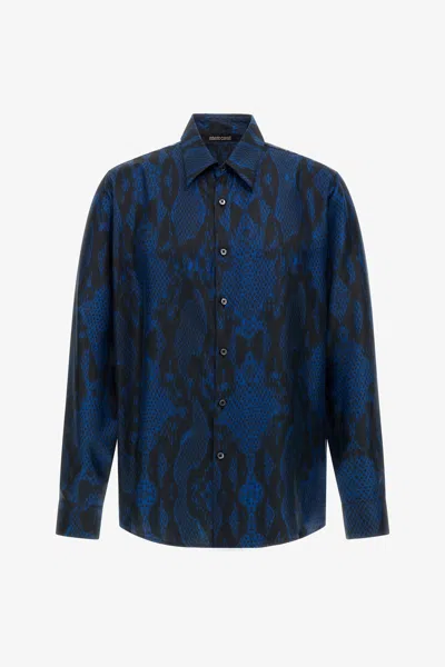 Roberto Cavalli Printed Shirt In Dark Blue