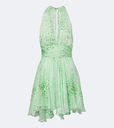 Roberto Cavalli Printed Silk Minidress In Green