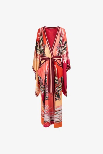 Roberto Cavalli Printed Silk Robe In Fuchsia