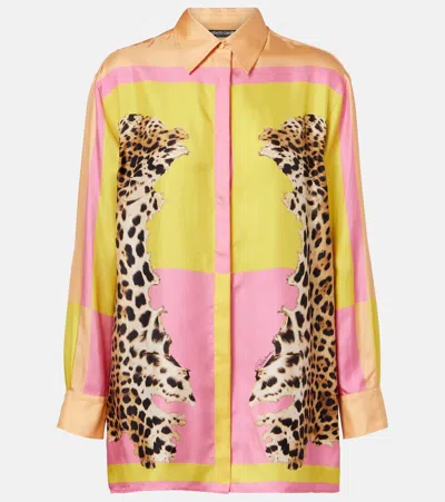 Roberto Cavalli Silk Shirt With Pop Horse Print In Yellow