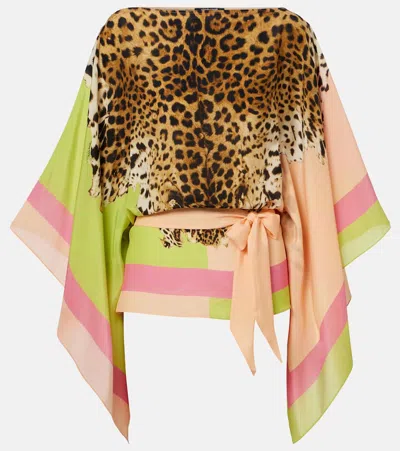 Roberto Cavalli Silk Kaftan With Cavalli Pop Print In Multi