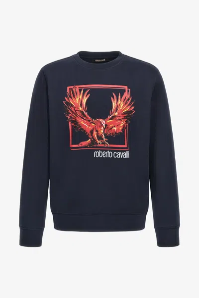 Roberto Cavalli Printed Sweatshirt In Dark Blue