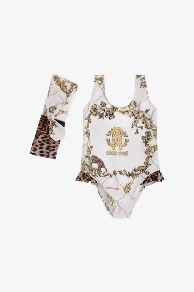 Roberto Cavalli Babies' Printed Swimsuit In White