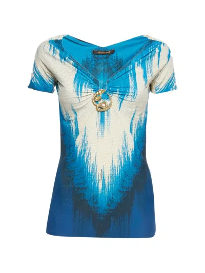 Pre-owned Roberto Cavalli Printed T-shirt In Blue