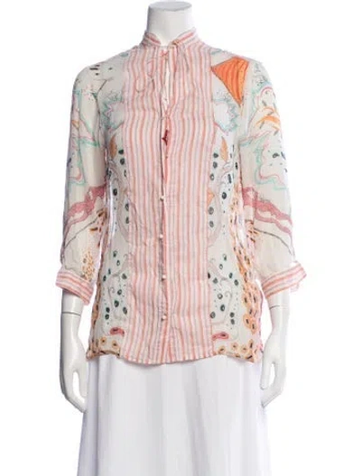 Pre-owned Roberto Cavalli Printed Tie Neck Blouse In Pink
