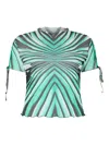 Roberto Cavalli Ray Of Sea Printed Stretch Tulle T-shirt In Blue
