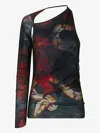 Roberto Cavalli One-sleeve Sweater With Rose And Snake In Red