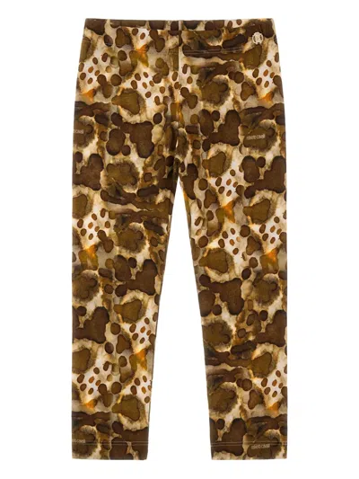Roberto Cavalli Kids' Printed Trousers In Brown