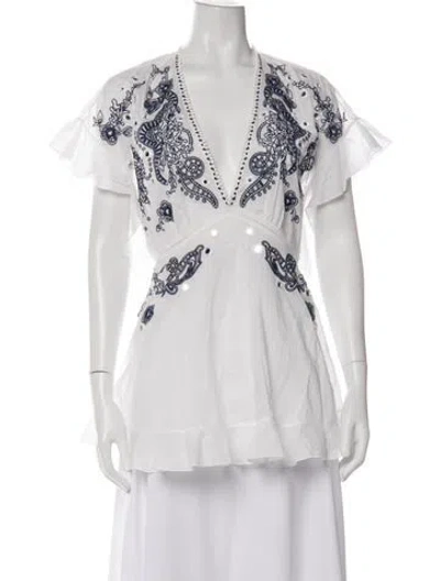 Pre-owned Roberto Cavalli Printed V-neck Blouse In Neutrals