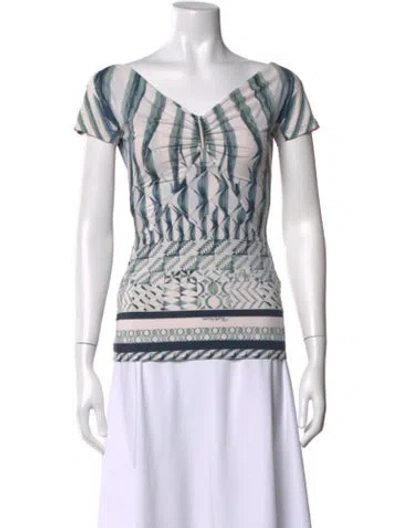 Pre-owned Roberto Cavalli Printed V-neck Top In Neutral