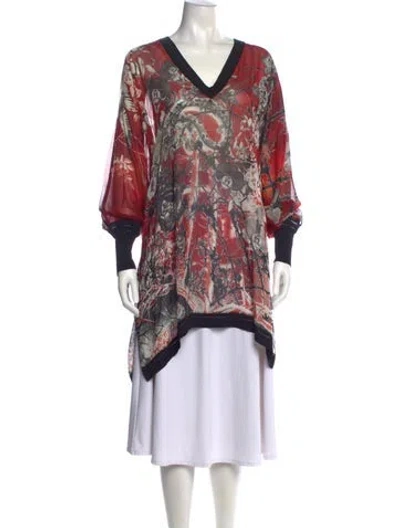Pre-owned Roberto Cavalli Printed V-neck Tunic In Black