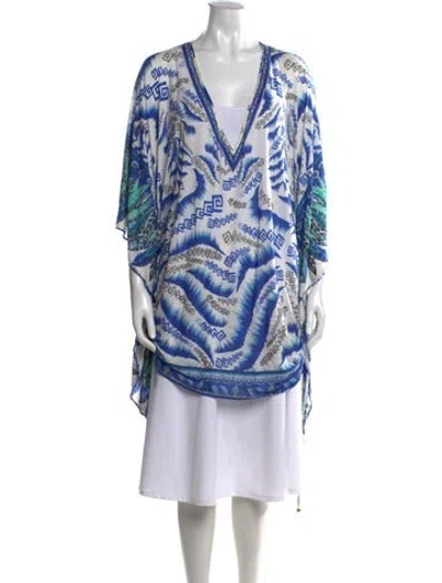 Pre-owned Roberto Cavalli Printed V-neck Tunic In Blue