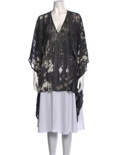 Pre-owned Roberto Cavalli Printed V-neck Tunic In Blue
