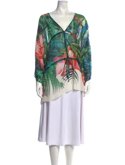 Pre-owned Roberto Cavalli Printed V-neck Tunic In Green