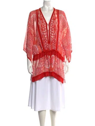 Pre-owned Roberto Cavalli Printed V-neck Tunic In Orange