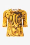 Roberto Cavalli Silk And Wool Sweater With Amber Print In Yellow
