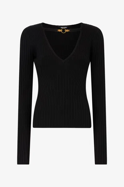 Roberto Cavalli Sweater With Snake Head Charm In Black