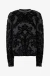 Roberto Cavalli Sweater With Plush Brocade Pattern In Black