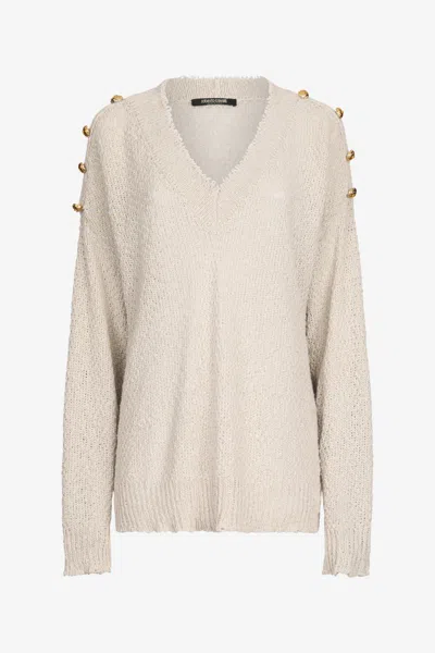 Roberto Cavalli Sweater With Decorative Buttons In Light Brown