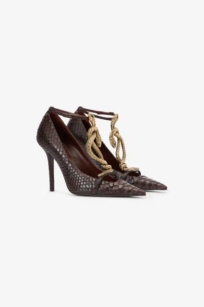 Roberto Cavalli Brown Scale-pattern Pumps With Snake Motif