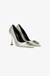 Roberto Cavalli Pumps With Mirror Snake Monogram In Silver