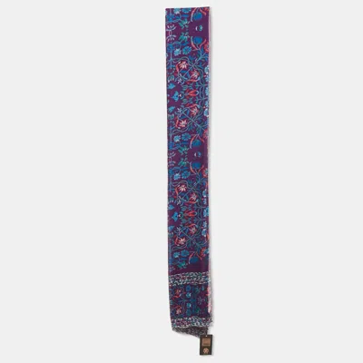 Pre-owned Roberto Cavalli Purple Floral Print Silk Stole