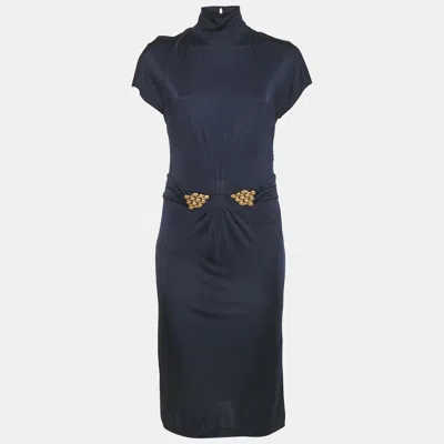 Pre-owned Roberto Cavalli Purple Jersey Broach Detail Knee -length Dress L