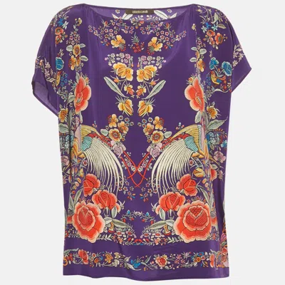 Pre-owned Roberto Cavalli Purple Printed Silk Kaftan Top S