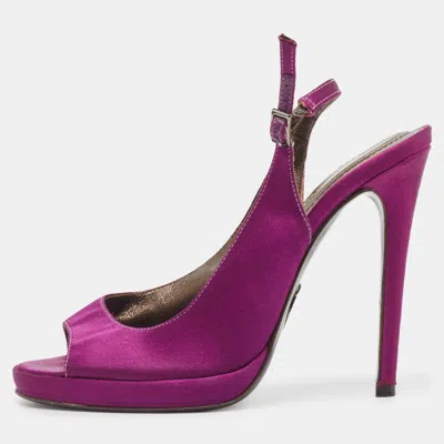 Pre-owned Roberto Cavalli Purple Satin Open Toe Platform Pumps Size 36