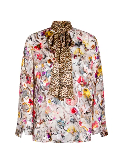 Roberto Cavalli Blouse With Florentine Flowers Print In Multi