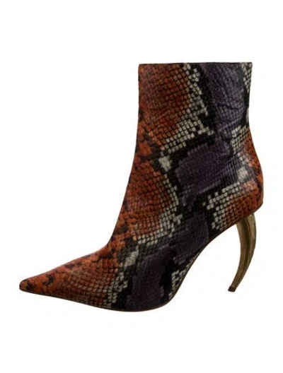 Pre-owned Roberto Cavalli Python Animal Print Boots In Orange