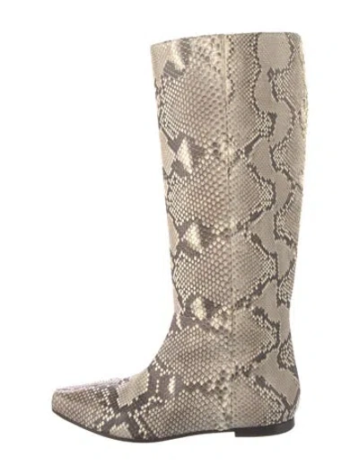 Pre-owned Roberto Cavalli Python Animal Print Riding Boots In Neutral