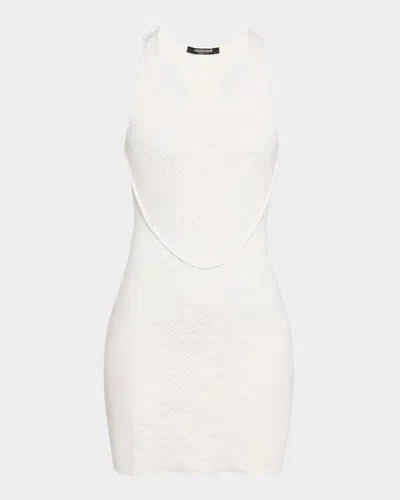 Roberto Cavalli Python Jacquard Stretch Viscose Knit Dress In Bianco