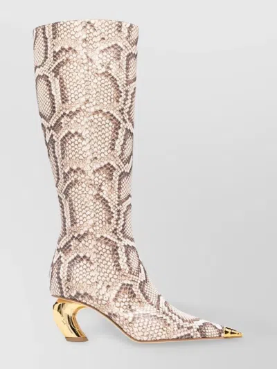 Roberto Cavalli Python Print Calf Leather Boots With Metallic Heel In Neutral