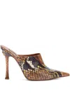 Roberto Cavalli Python-print Heeled Mules In Brown