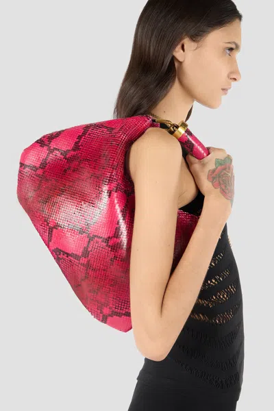 Roberto Cavalli Python-print Hobo Bag In Fuchsia