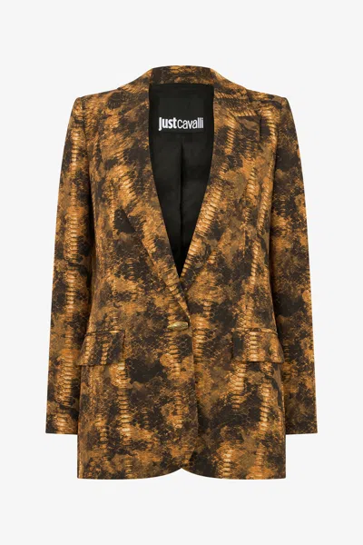 Roberto Cavalli Python Print Jacket In Brown