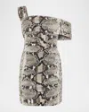 Roberto Cavalli Python-print Jersey Ruched Off-the-shoulder Mini Dress In Animal Print
