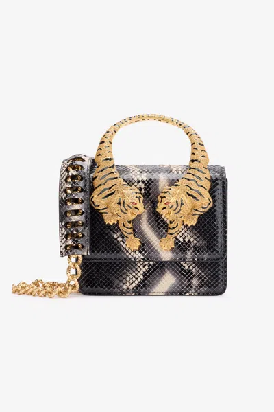 Roberto Cavalli Python-print Roar Bag In Black/white