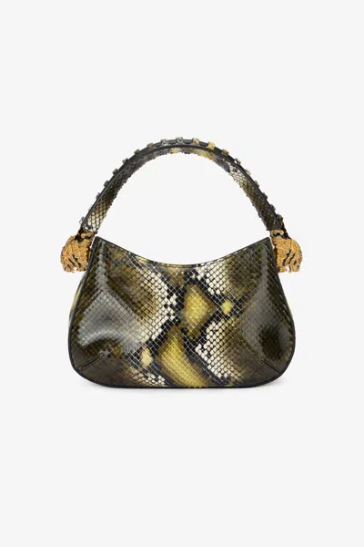 Roberto Cavalli Python-print Roar Bag In Dark Green