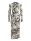 Roberto Cavalli Python-print Ruched Midi Day Dress In Gray