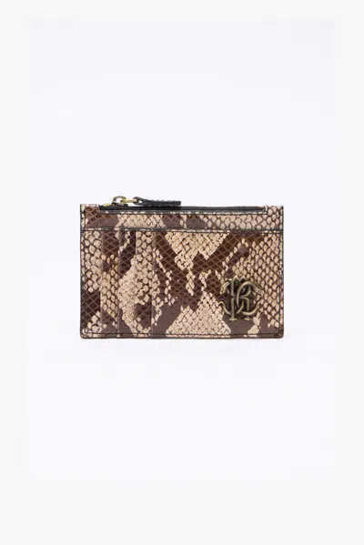 Roberto Cavalli Python Print Zipped Card Holder In Brown