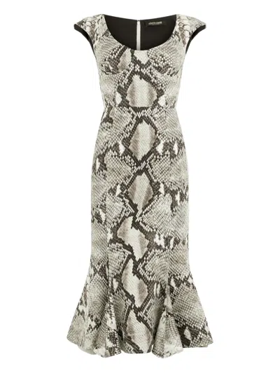 Roberto Cavalli Python-print Midi Dress In Neutral