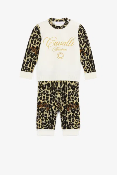 Roberto Cavalli Queen Of Sicily-jacquard-knit Babygrow In Light Brown