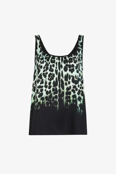 Roberto Cavalli Queen Of Sicily-print Sleeveless Silk Top In Light Green/black