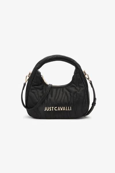Roberto Cavalli Quilted Hobo Bag With Logo In Black