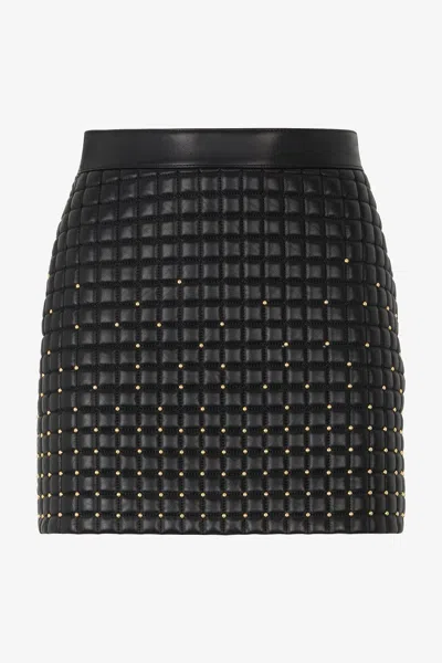 Roberto Cavalli Quilted Leather Mini Skirt In Black