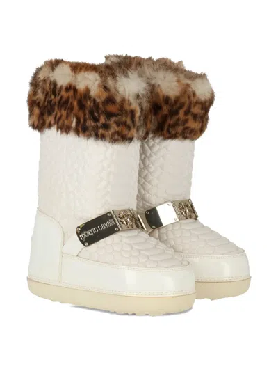 Roberto Cavalli Kids' Quilted Leopard-print Trim Boots In Metallic