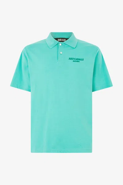 Roberto Cavalli Quilted Polo With Jc Monogram In Light Blue